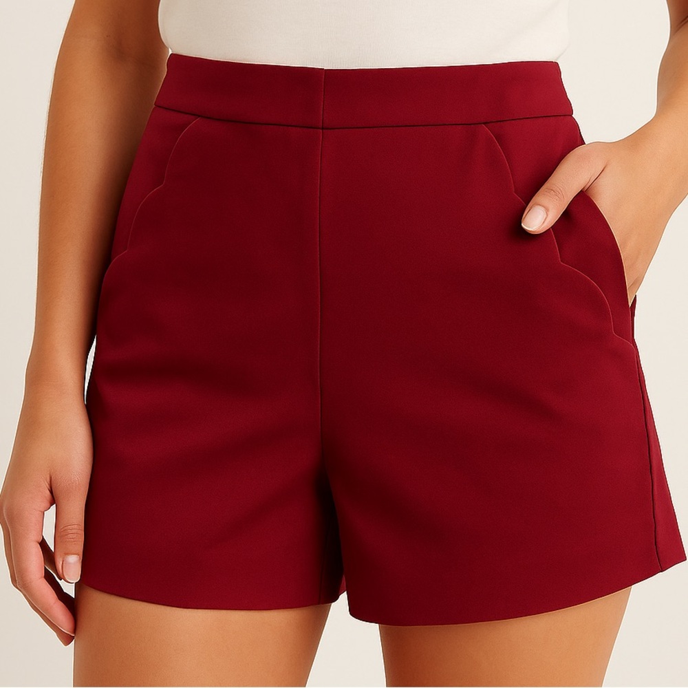 Vintage Y2K Candie's High Waist Red Wine Plumb Scalloped Pocket Tailored Shorts